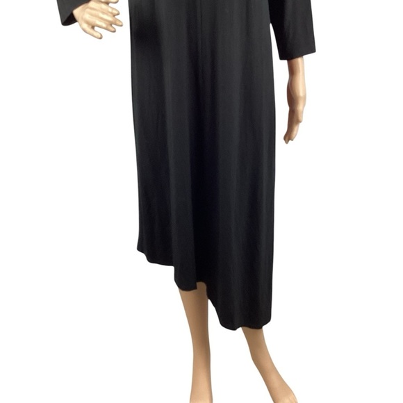 Eileen Fisher Black Long Sleeve V-Neck Midi Dress Size M Viscose - Picture 3 of 7
